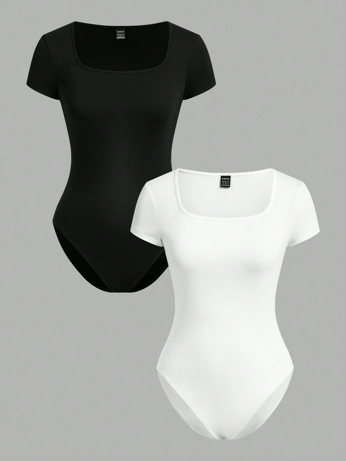  | SHEIN EZwear 2pcs/Set Square Collar Short Sleeve Simple Casual Bodysuit For Women | Top | Shein | OneHub