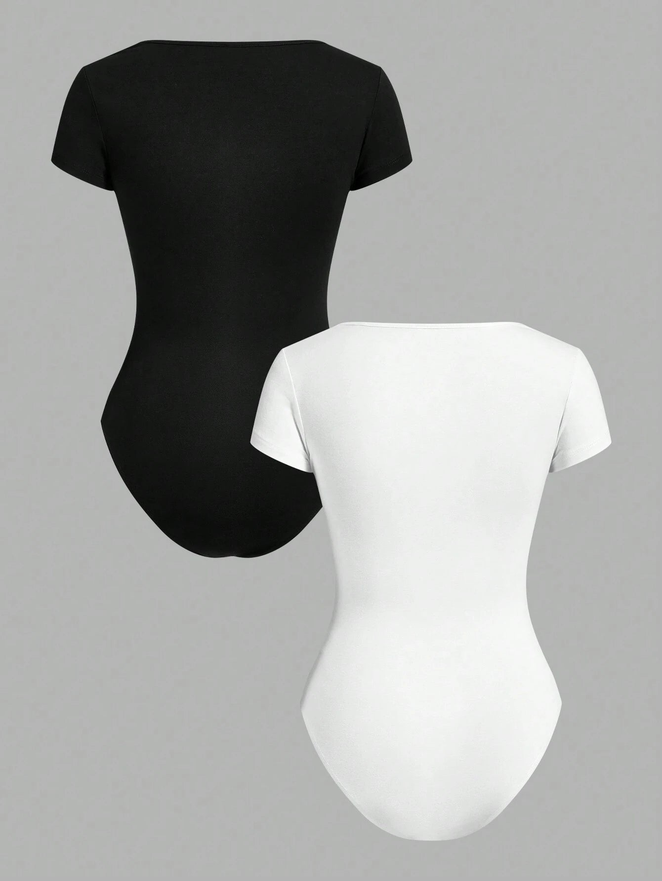  | SHEIN EZwear 2pcs/Set Square Collar Short Sleeve Simple Casual Bodysuit For Women | Top | Shein | OneHub