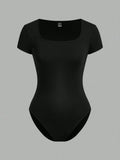  | SHEIN EZwear 2pcs/Set Square Collar Short Sleeve Simple Casual Bodysuit For Women | Top | Shein | OneHub