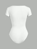  | SHEIN EZwear 2pcs/Set Square Collar Short Sleeve Simple Casual Bodysuit For Women | Top | Shein | OneHub