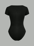  | SHEIN EZwear 2pcs/Set Square Collar Short Sleeve Simple Casual Bodysuit For Women | Top | Shein | OneHub