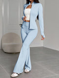 SHEIN EZwear 2pcs Women's Solid Color Long Sleeve Zip-Up Jacket And Pants Casual Suit Set For Autumn