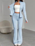 SHEIN EZwear 2pcs Women's Solid Color Long Sleeve Zip-Up Jacket And Pants Casual Suit Set For Autumn