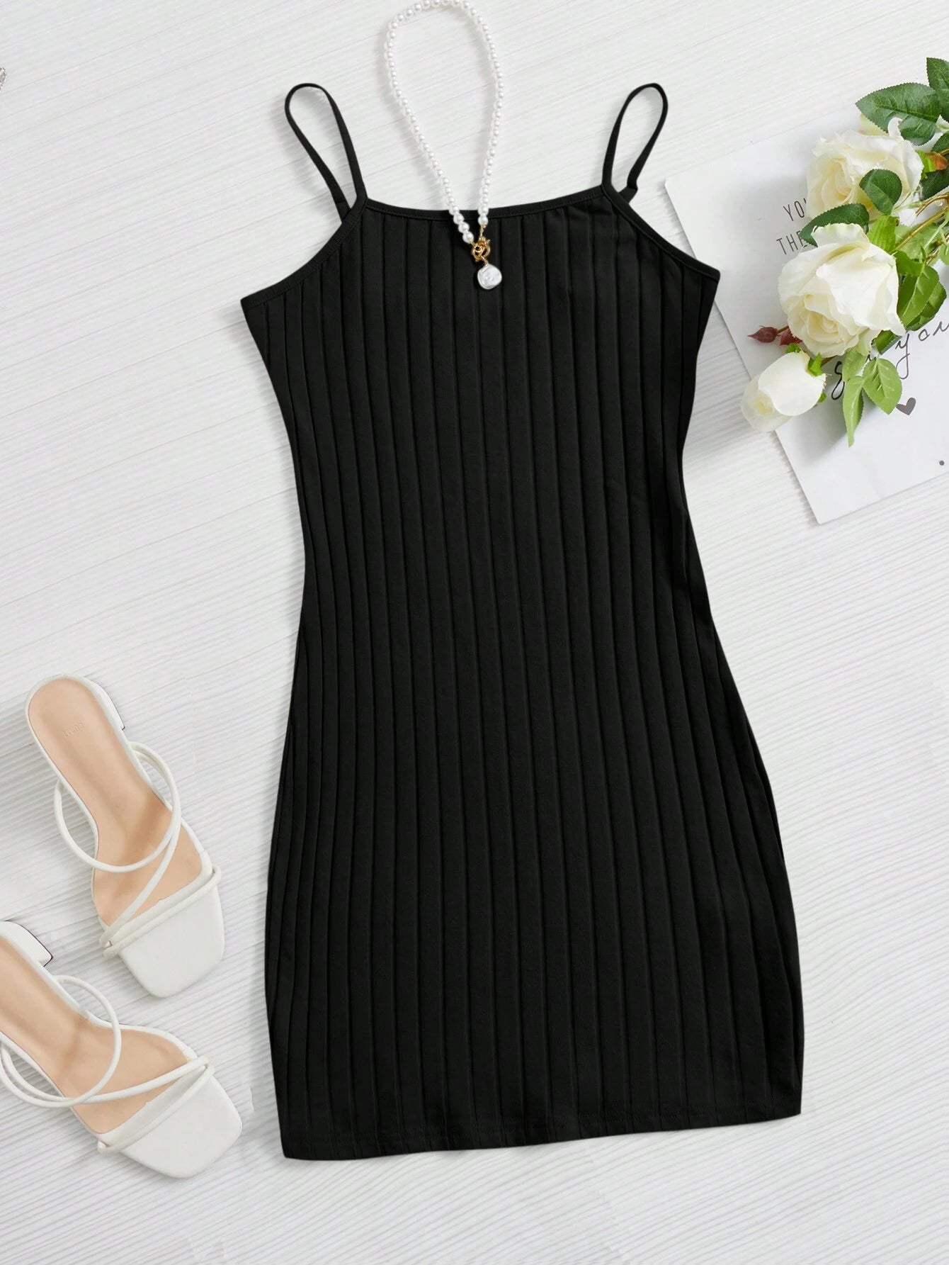  | SHEIN EZwear Black Ribbed Cami Bodycon Mini Dress | Dress | Shein | OneHub