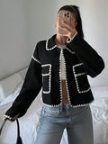 SHEIN EZwear Contrast Color Cropped Jacket In Fall/Winter