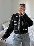 SHEIN EZwear Contrast Color Cropped Jacket In Fall/Winter