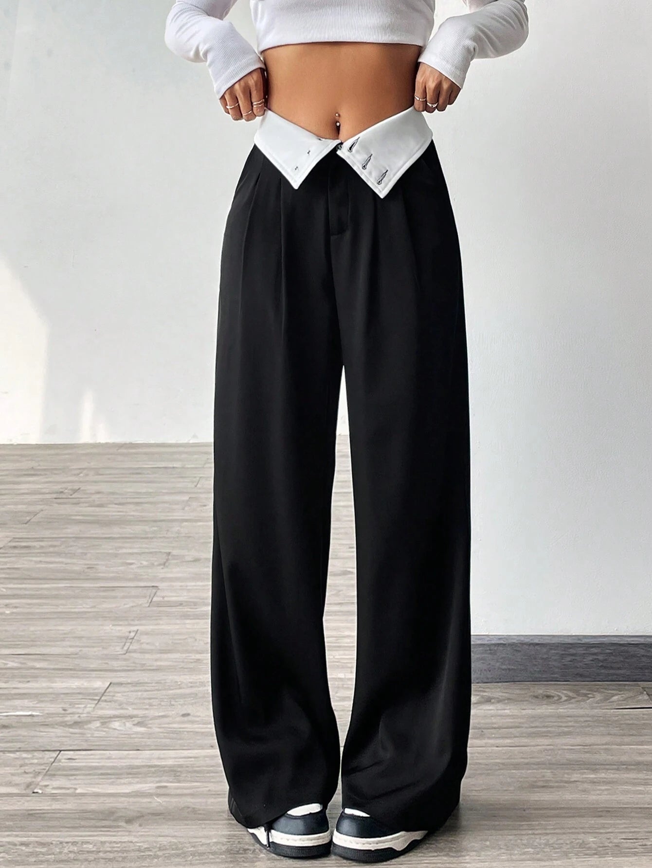  | SHEIN EZwear Contrast Color Turn-Waist Trousers | Pants | Shein | OneHub