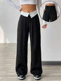  | SHEIN EZwear Contrast Color Turn-Waist Trousers | Pants | Shein | OneHub