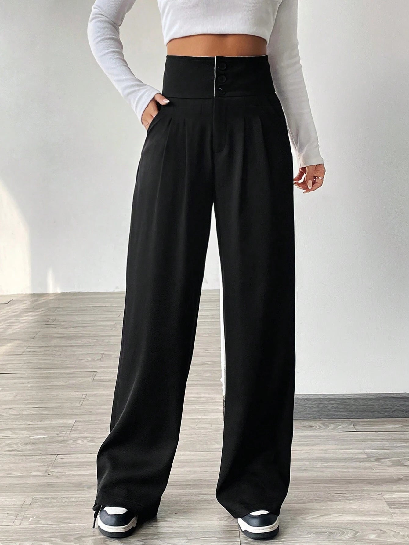  | SHEIN EZwear Contrast Color Turn-Waist Trousers | Pants | Shein | OneHub