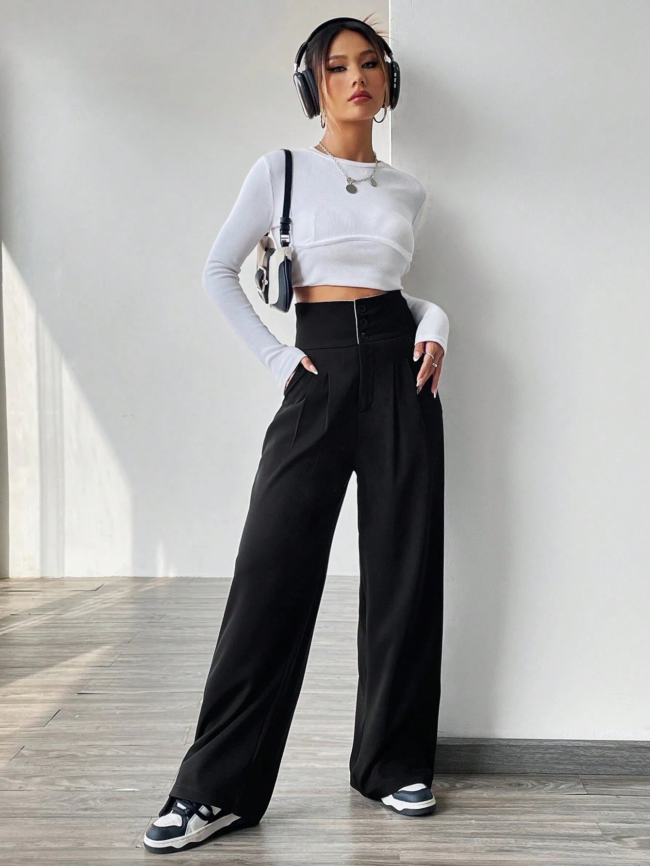  | SHEIN EZwear Contrast Color Turn-Waist Trousers | Pants | Shein | OneHub