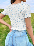  | SHEIN EZwear Ditsy Floral Print Button Front Tee | Tee | Shein | OneHub