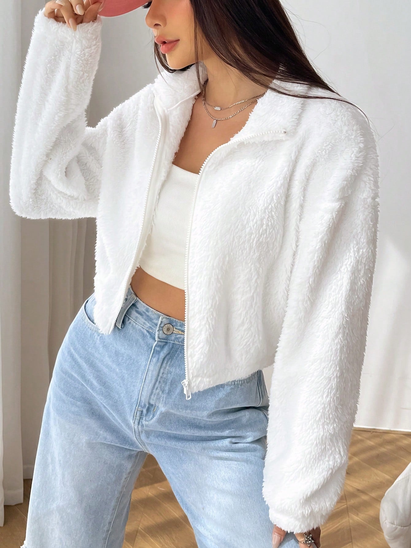  | SHEIN EZwear Drop Shoulder Zip Up Drop Shoulder Teddy Jacket | Sweater | Shein | OneHub