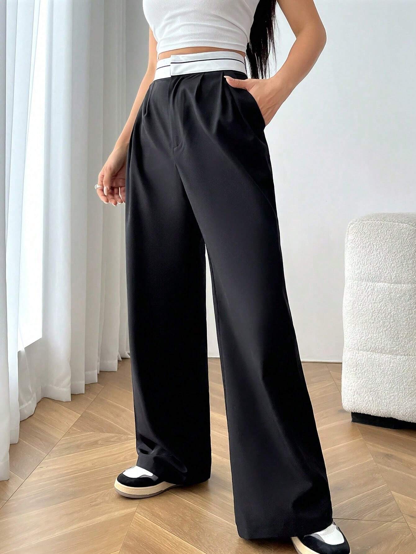  | SHEIN EZwear High Waist Plicated Detail Wide Leg Suit Pants | Pants | Shein | OneHub