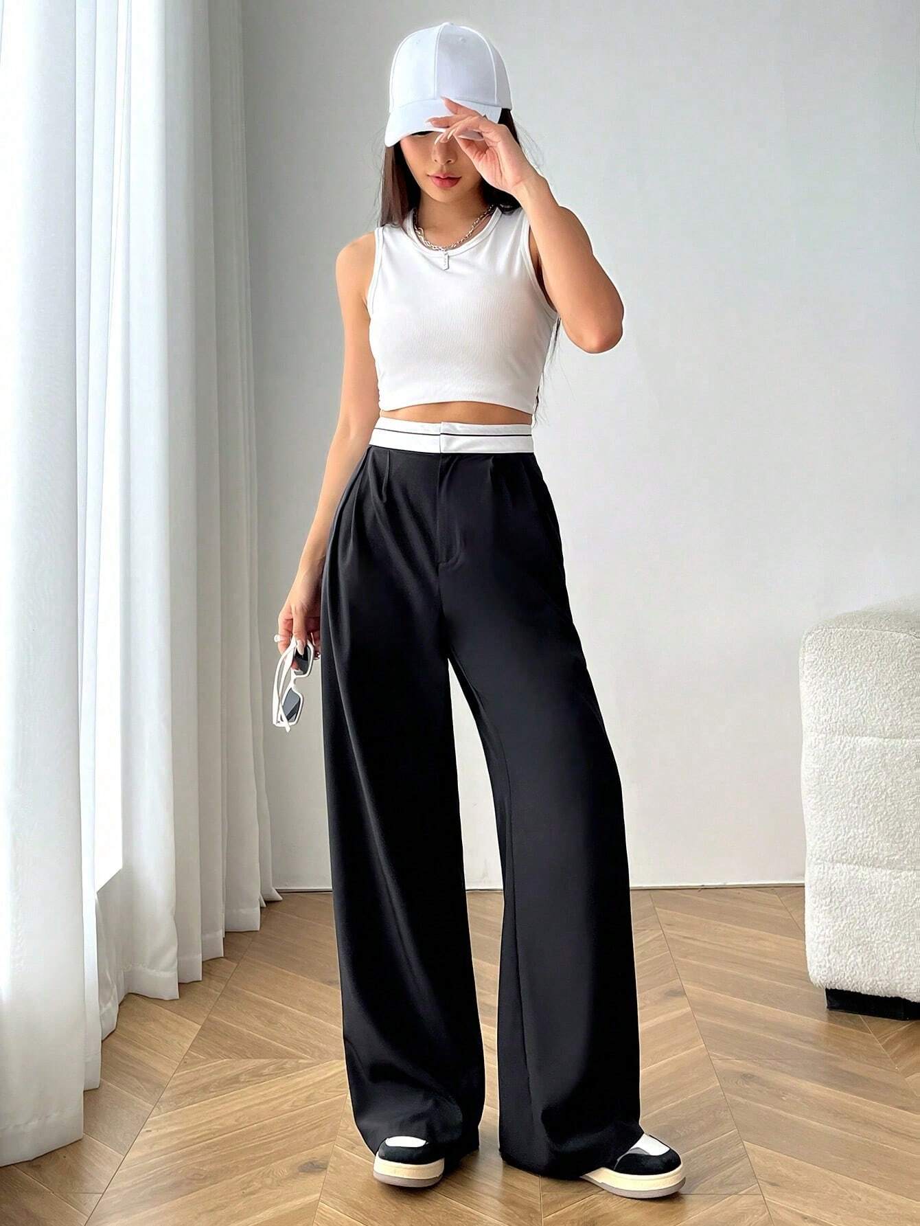  | SHEIN EZwear High Waist Plicated Detail Wide Leg Suit Pants | Pants | Shein | OneHub