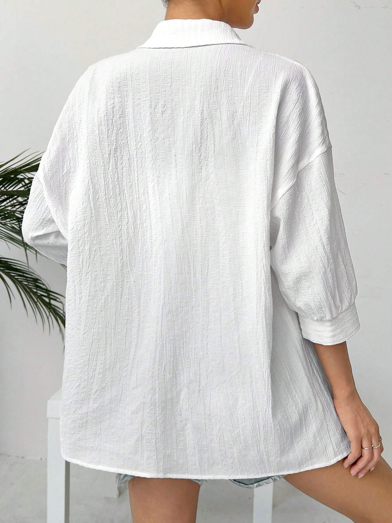  | SHEIN EZwear Linen Solid Drop Shoulder Button Front Beach Shirt | Blouse | Shein | OneHub