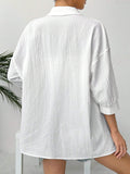  | SHEIN EZwear Linen Solid Drop Shoulder Button Front Beach Shirt | Blouse | Shein | OneHub