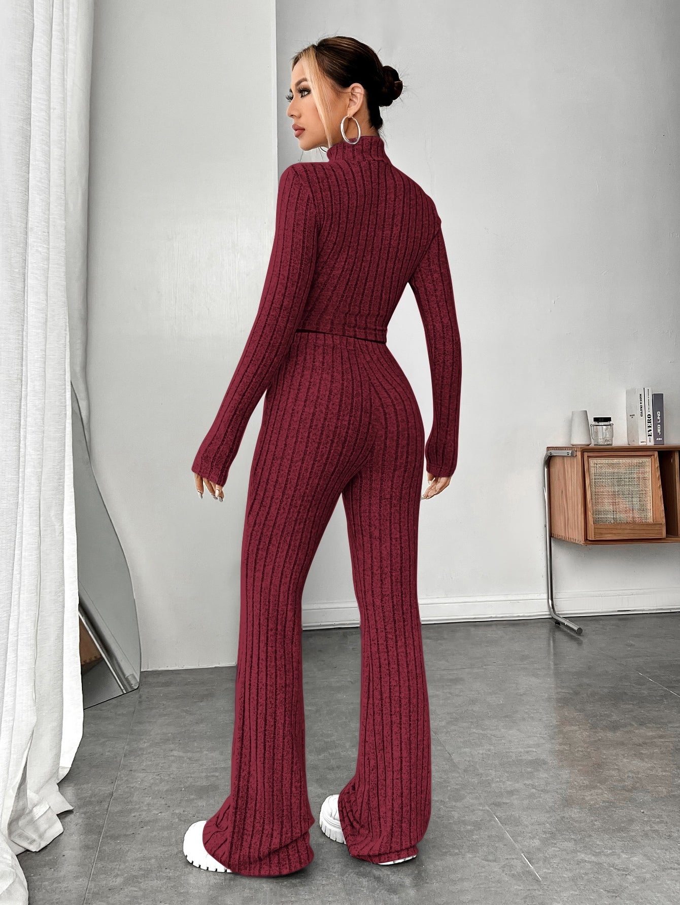  | SHEIN EZwear Mock Neck Crop Tee & Flare Leg Trousers | Top and Pant Set | Shein | OneHub