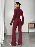  | SHEIN EZwear Mock Neck Crop Tee & Flare Leg Trousers | Top and Pant Set | Shein | OneHub