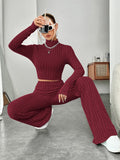  | SHEIN EZwear Mock Neck Crop Tee & Flare Leg Trousers | Top and Pant Set | Shein | OneHub