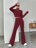  | SHEIN EZwear Mock Neck Crop Tee & Flare Leg Trousers | Top and Pant Set | Shein | OneHub