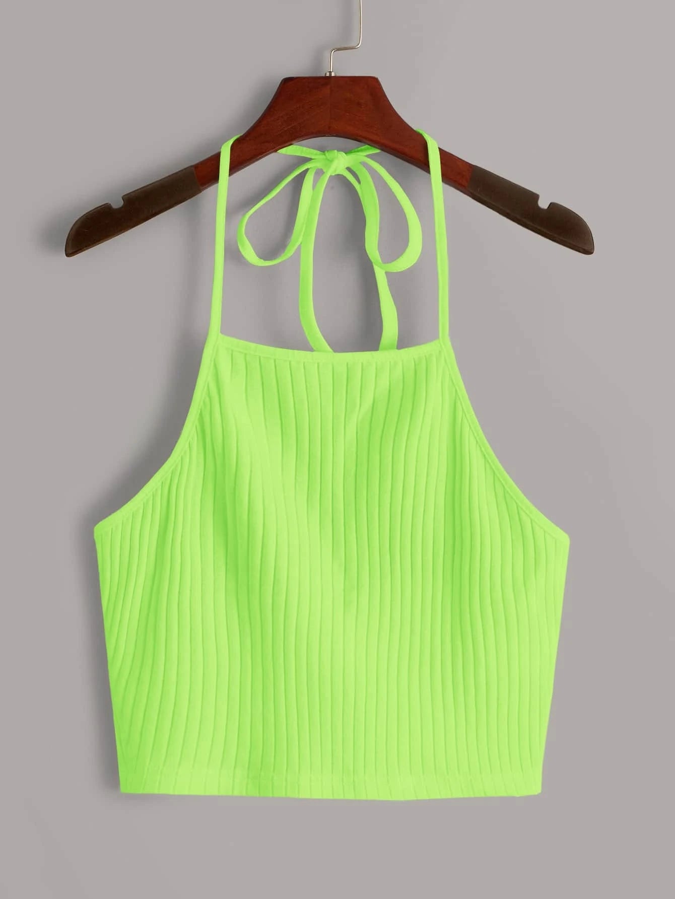  | SHEIN EZwear Neon Lime Solid Rib-knit Halter Top | Top | Shein | OneHub