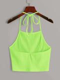  | SHEIN EZwear Neon Lime Solid Rib-knit Halter Top | Top | Shein | OneHub