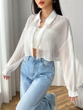SHEIN EZwear Solid Drop Shoulder Button Front Shirt