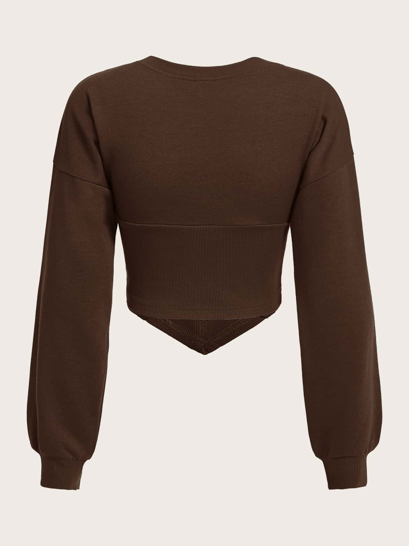 SHEIN EZwear Solid Drop Shoulder Hanky Hem Crop Sweatshirt,Long Sleeve Tops In Fall/Winter