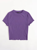  | SHEIN EZwear Solid Lettuce Trim Rib-knit Tee | Top | Shein | OneHub