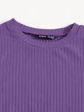  | SHEIN EZwear Solid Lettuce Trim Rib-knit Tee | Top | Shein | OneHub