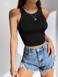 SHEIN EZwear Solid Ruched Side Crop Tank Top