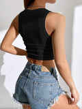SHEIN EZwear Solid Ruched Side Crop Tank Top
