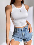 SHEIN EZwear Solid Ruched Side Crop Tank White Top