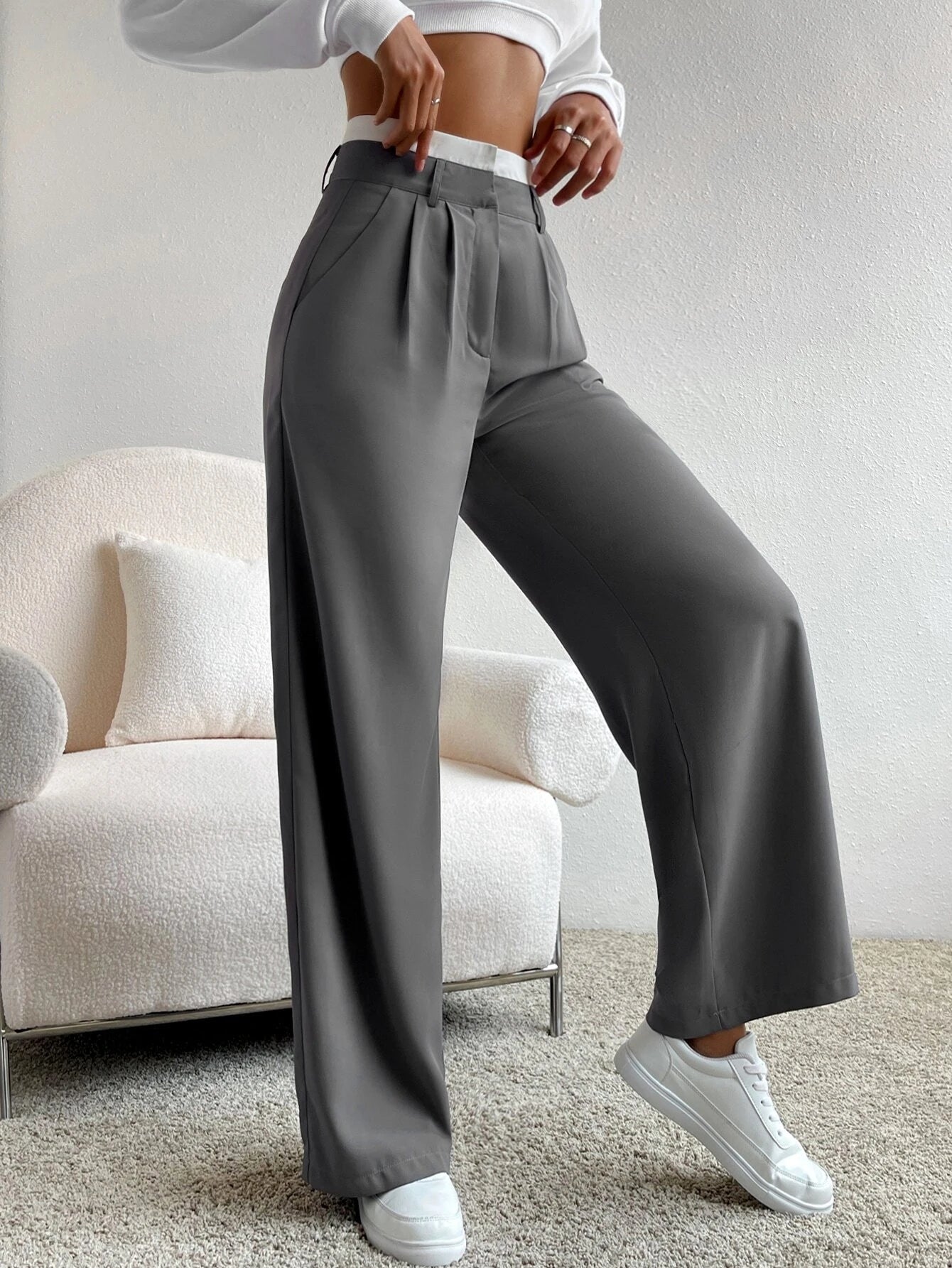  | SHEIN EZwear Spring Dress PantsHigh Waist Plicated Detail Wide Leg Suit Pants | Pants | Shein | OneHub