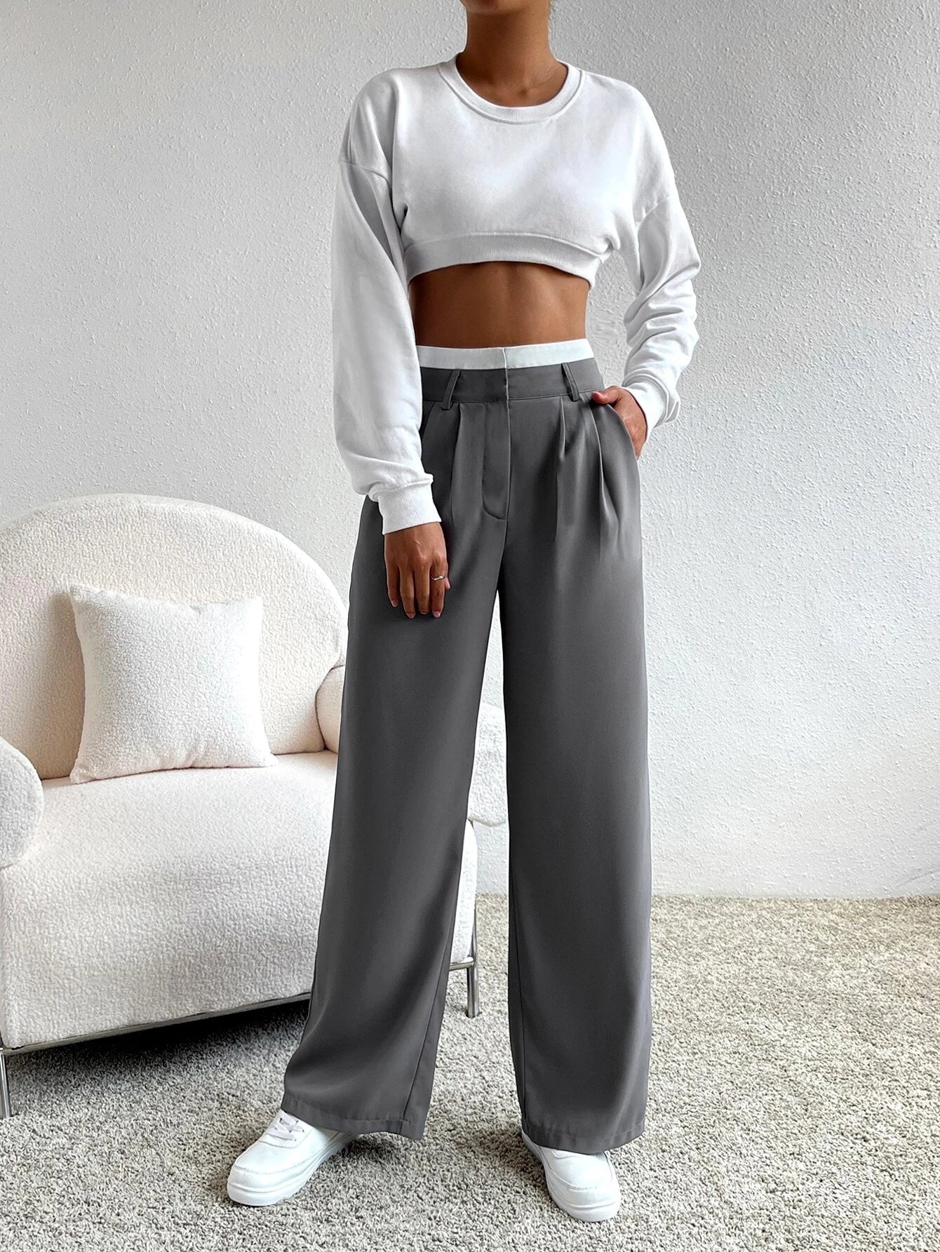  | SHEIN EZwear Spring Dress PantsHigh Waist Plicated Detail Wide Leg Suit Pants | Pants | Shein | OneHub
