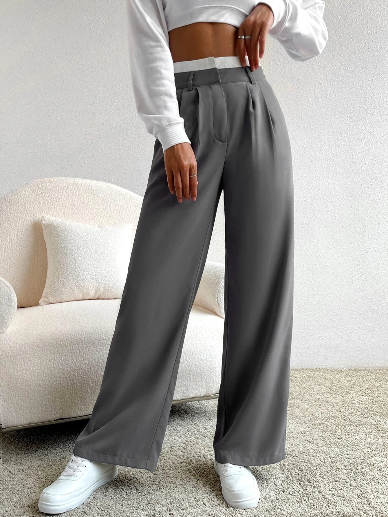  | SHEIN EZwear Spring Dress PantsHigh Waist Plicated Detail Wide Leg Suit Pants | Pants | Shein | OneHub