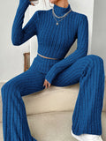SHEIN EZwear Spring Mock Neck Crop Tee & Flare Leg Pants