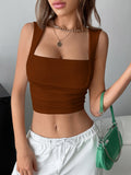  | SHEIN EZwear Square Neck Ruched Crop Tank Top | Top | Shein | OneHub