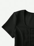  | SHEIN EZwear Square Neck Seam Detail Bandana Hem Tee | Sweater | Shein | OneHub