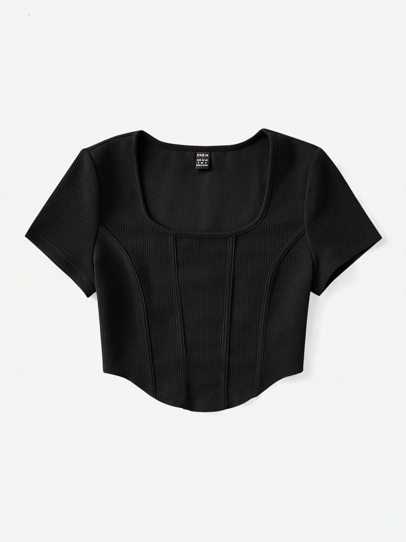  | SHEIN EZwear Square Neck Seam Detail Bandana Hem Tee | Sweater | Shein | OneHub