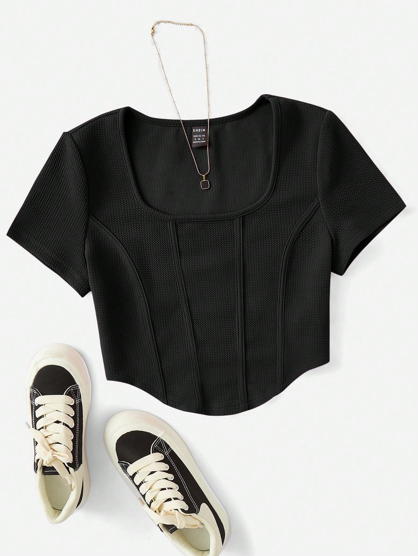  | SHEIN EZwear Square Neck Seam Detail Bandana Hem Tee | Sweater | Shein | OneHub