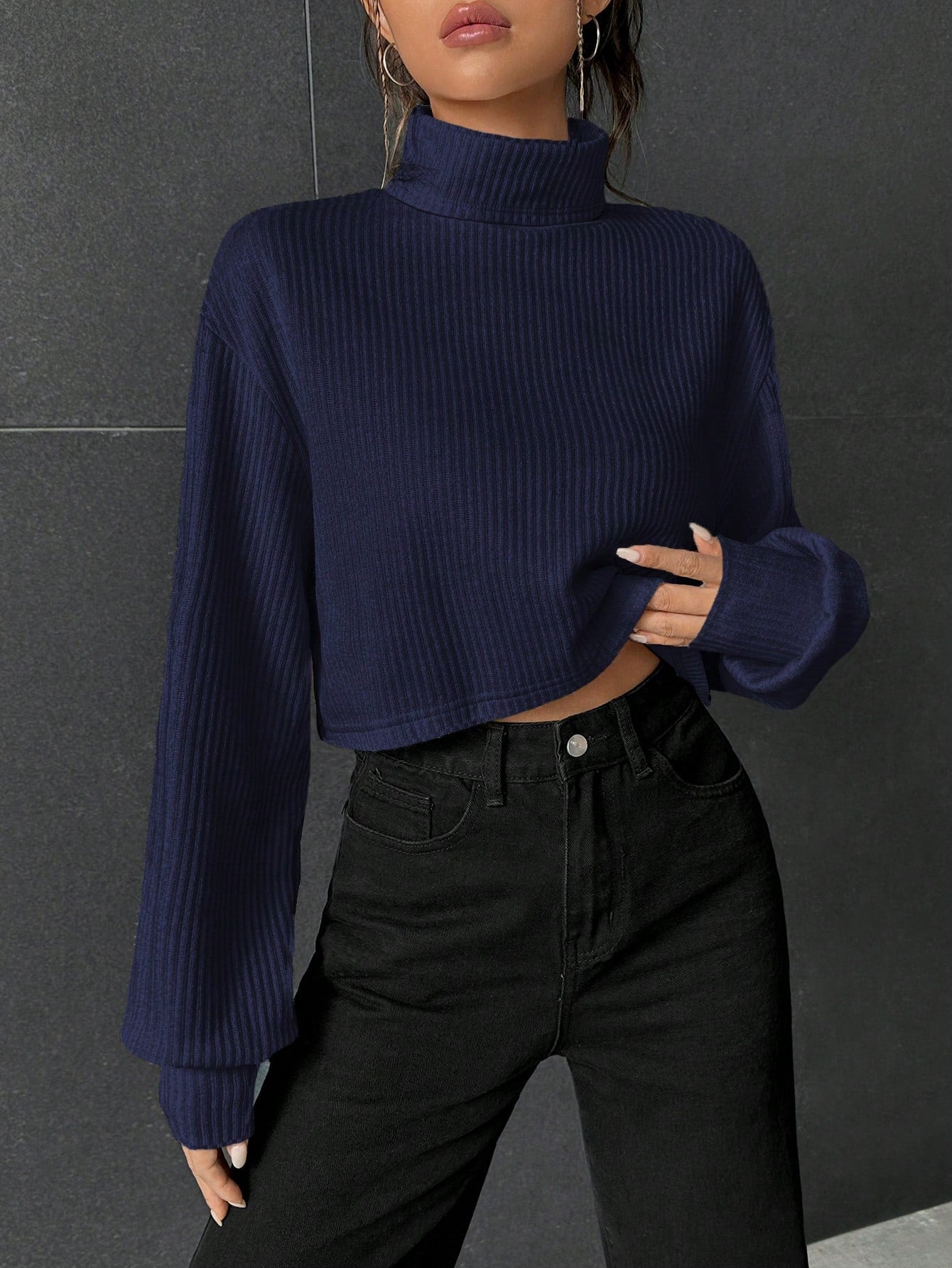  | SHEIN EZwear Stand Collar Ribbed Knit Women'S T-Shirt | T-shirt | Shein | OneHub