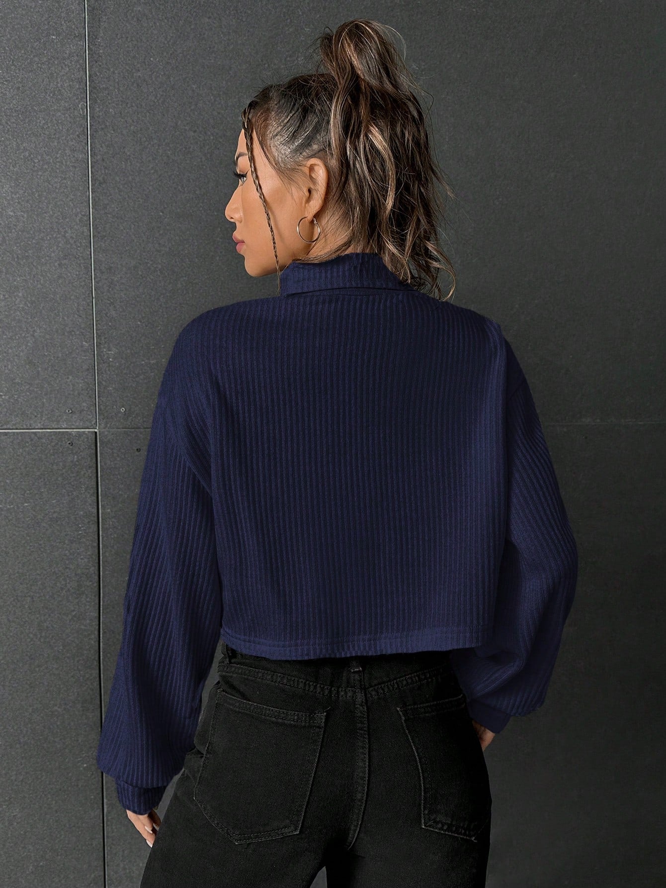  | SHEIN EZwear Stand Collar Ribbed Knit Women'S T-Shirt | T-shirt | Shein | OneHub