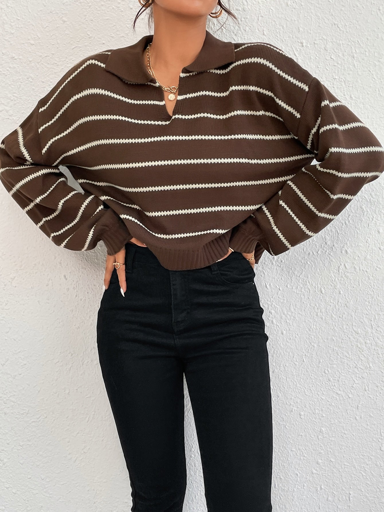  | SHEIN EZwear Striped Pattern Drop Shoulder Sweater | Top | Shein | OneHub