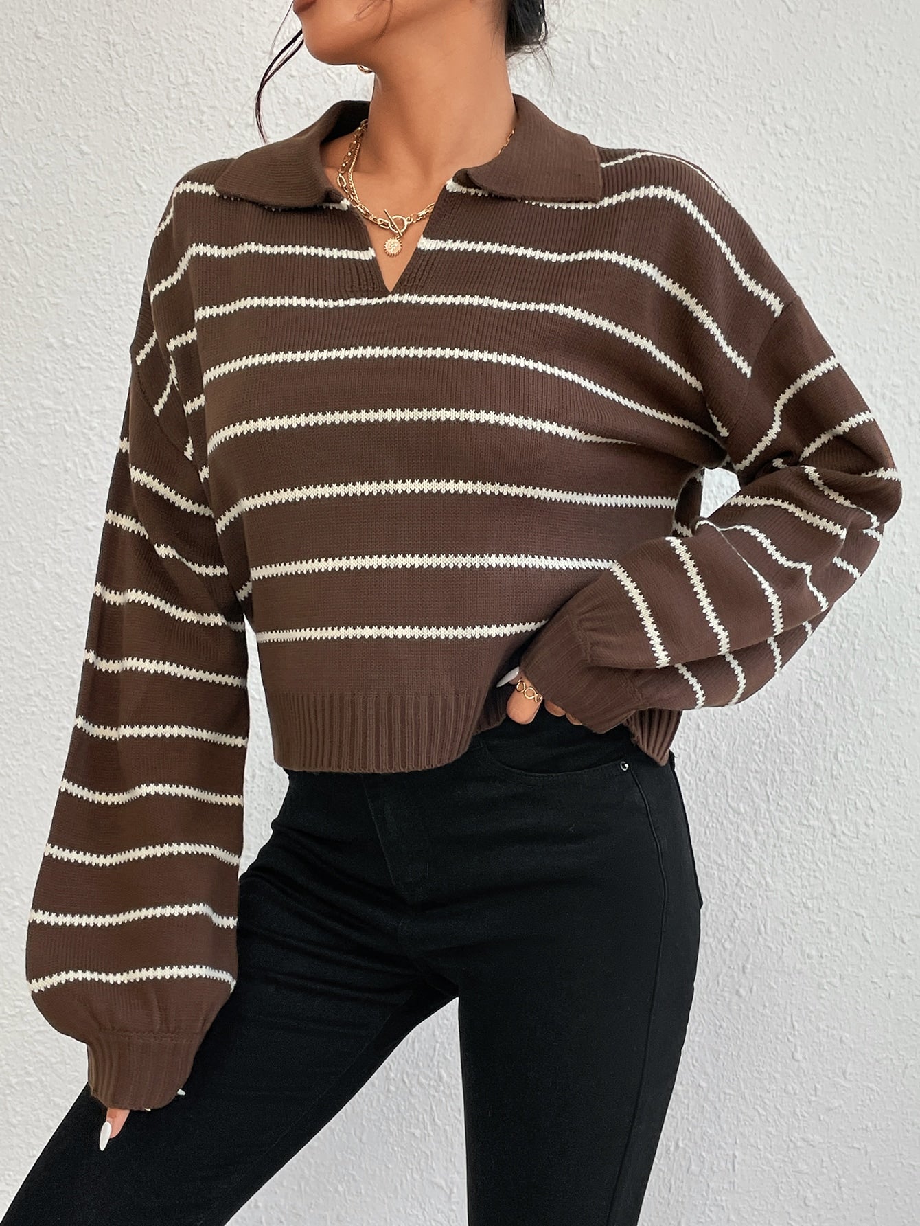  | SHEIN EZwear Striped Pattern Drop Shoulder Sweater | Top | Shein | OneHub