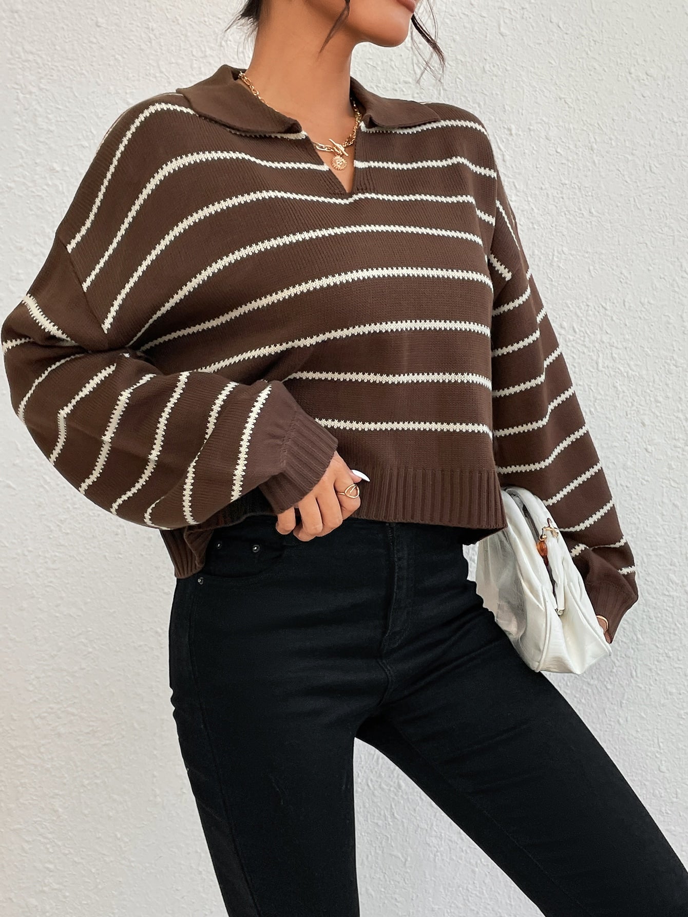  | SHEIN EZwear Striped Pattern Drop Shoulder Sweater | Top | Shein | OneHub
