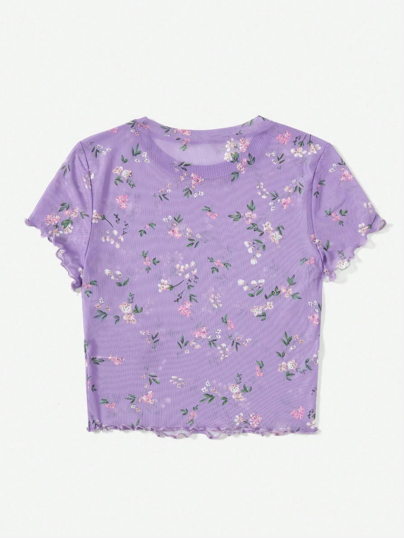  | SHEIN EZwear Summer Ditsy Floral Print Lettuce Trim Mesh Top | Tee | Shein | OneHub