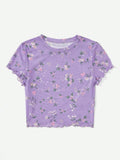  | SHEIN EZwear Summer Ditsy Floral Print Lettuce Trim Mesh Top | Tee | Shein | OneHub