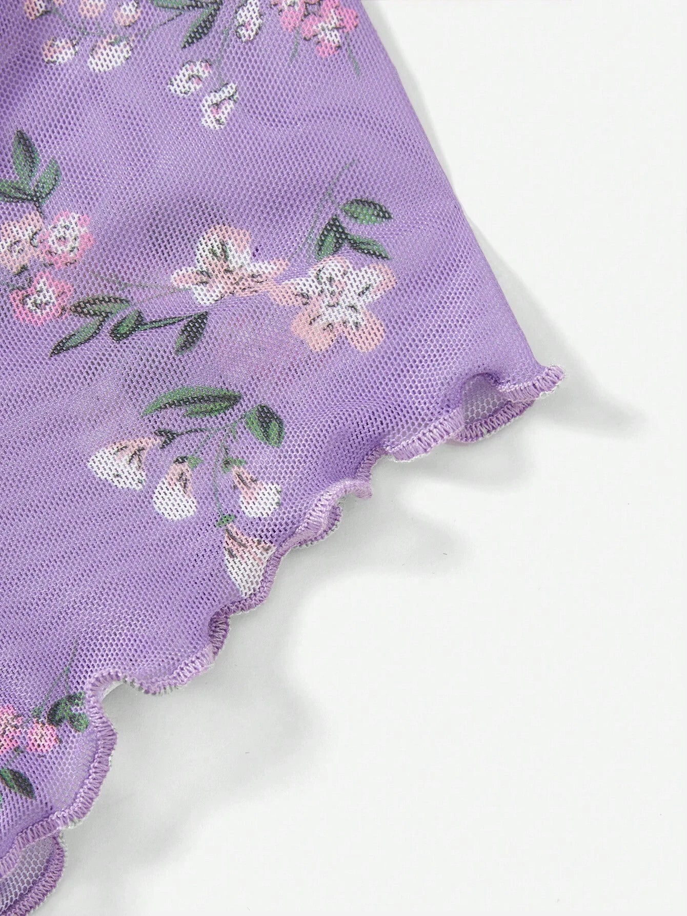  | SHEIN EZwear Summer Ditsy Floral Print Lettuce Trim Mesh Top | Tee | Shein | OneHub