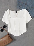 SHEIN EZwear Summer Outfit Square Neck White Seam Front Tee
